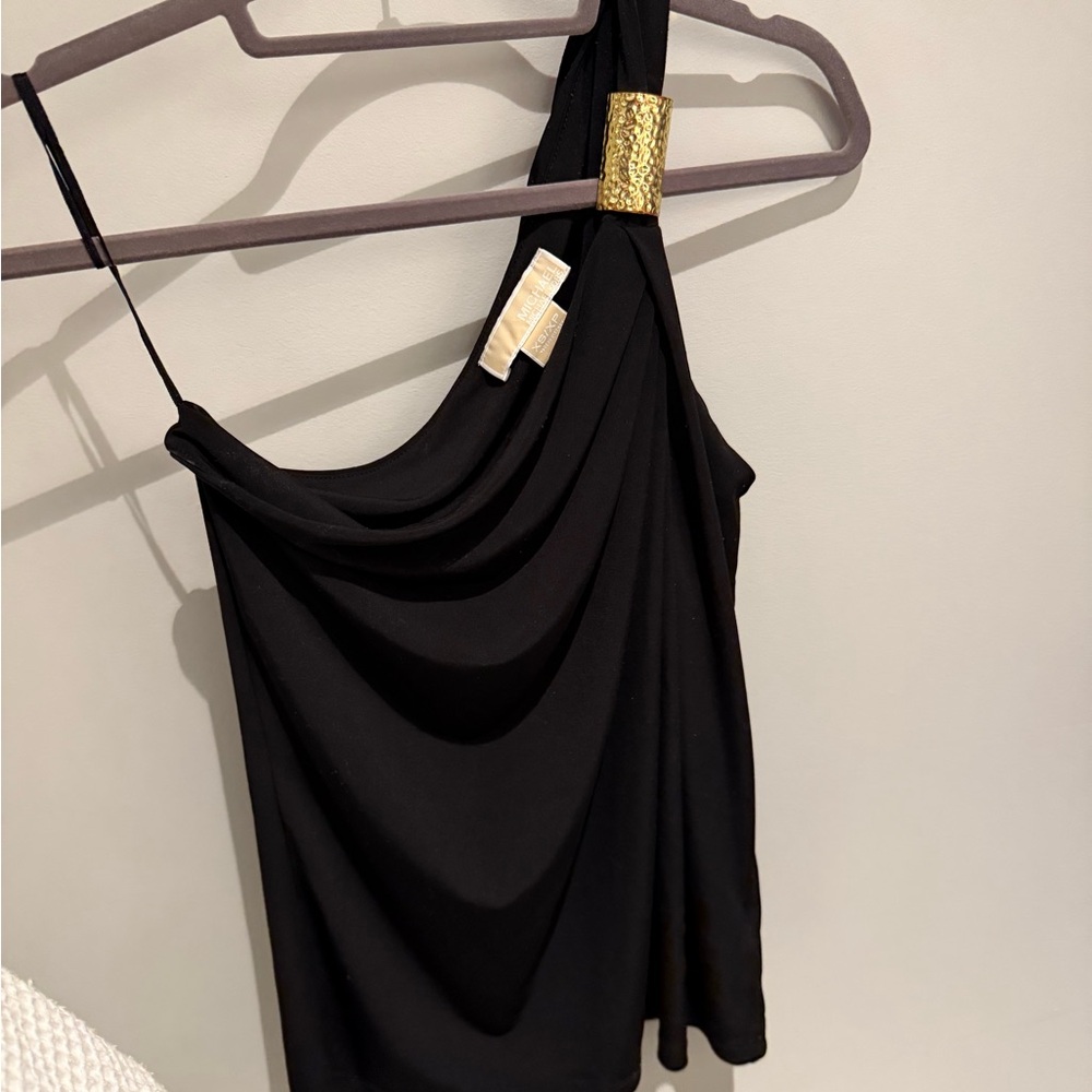 Michael Kors one shoulder Black Top with Gold